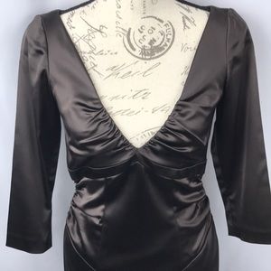 David Meister Brown Satin Ruched Cocktail Dress: Elegant Sophistication